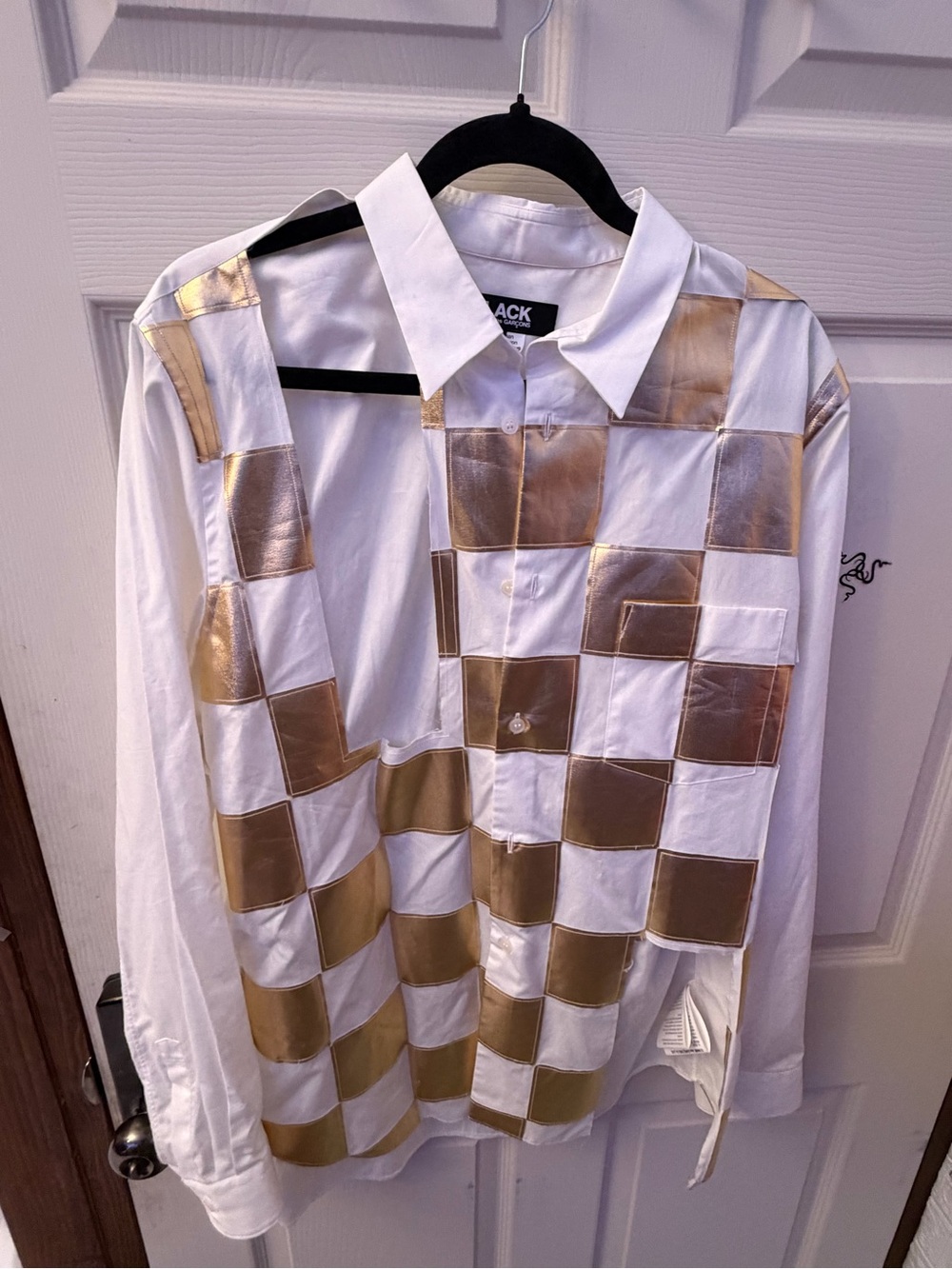 Comme des Garcons White Shirt with Gold Checkered Panels